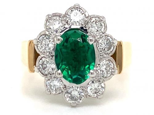 18ct Green Glass Diamond Cluster Ring TDW 0.80ct image