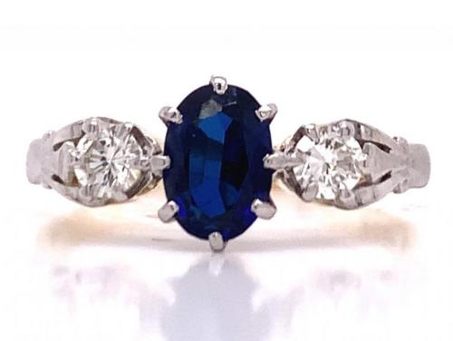 18ct/Platinum Synthetic Sapphire Two Diamond Ring TDW 0.26ct image