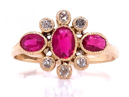 18ct Three Synthetic Ruby Six Diamond Ring  image