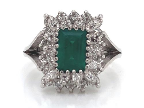 14ct White Gold Synthetic Emerald Diamond Ring TDW 0.70ct image