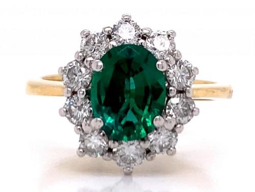 18ct Synthetic Emerald Diamond Cluster Ring TDW 1.00ct image