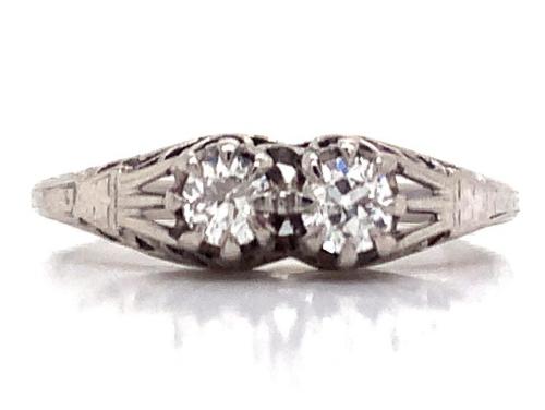 Platinum Two Diamond Deco Ring TDW 0.34ct image