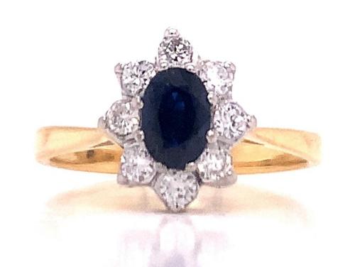 18ct Sapphire Diamond Cluster Ring TDW 0.28ct image