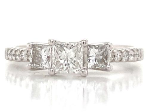 18ct White Gold Three Princess Diamond Ring TDW 0.82ct image