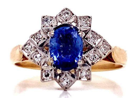 9ct Sapphire Diamond Deco Cluster Ring  image