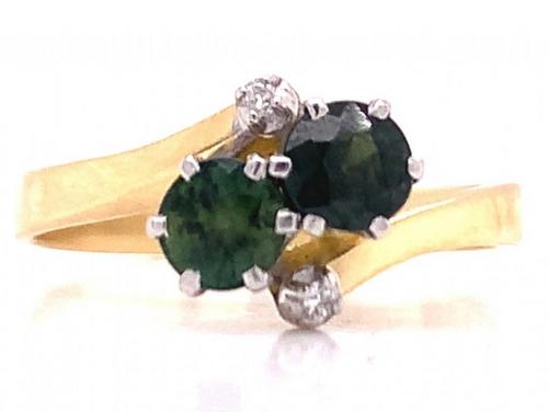 18ct Two Green Sapphire Two Diamond Ring image