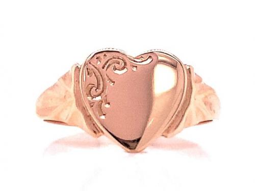 9ct Rose Engraved Heart Signet Ring  image