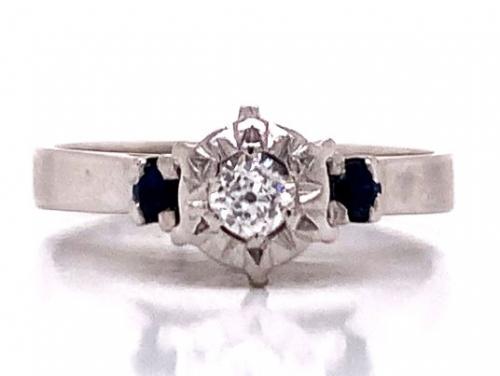 14ct White Gold Diamond 2 Sapphire Ring image