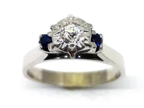 14ct White Gold Diamond 2 Sapphire Ring image