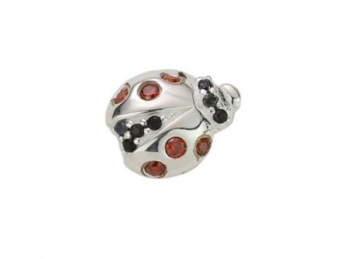 Stow Stg Red/Black CZ Ladybird Charm image