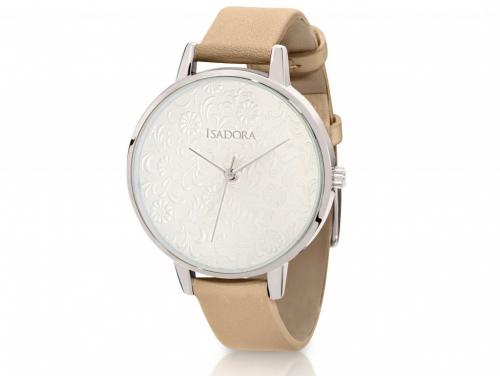 Isadora Andorra Silver & Beige Embossed Watch image