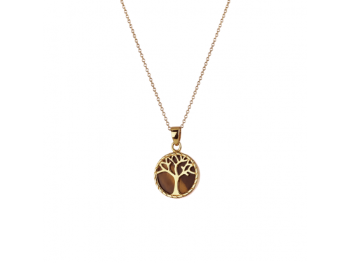 Stg Gold Plated Tigers Eye Tree Of Life Pendant image
