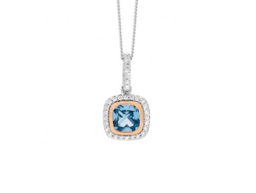 Ellani Stg CZ Blue Spinel Halo Drop Pendant image