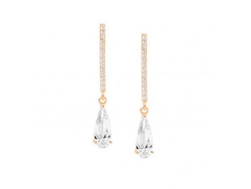 Ellani Stg Rose Gold Plated CZ Long Teardrop Earrings image