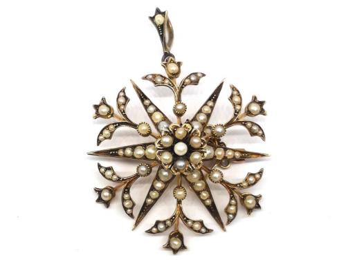 15ct Seed Pearl Starburst Brooch/Pendant image