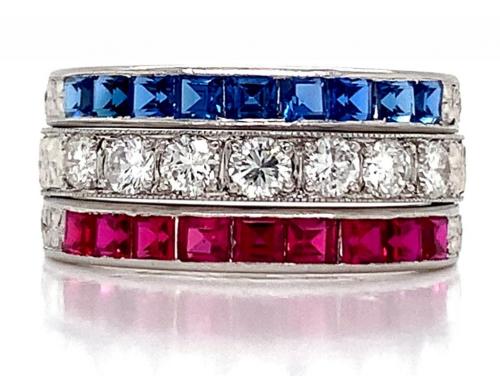 Platinum Diamond Synthetic Ruby Cubic Zirconia Ring TDW 0.42ct image
