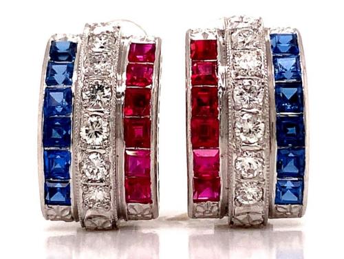 Platinum Diamond Synthetic Ruby Cubic Zirconia Earrings TDW 0.48ct image