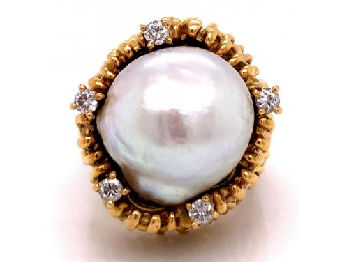 18ct Baroque Pearl Diamond Ring TDW 0.38ct image