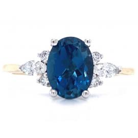 9ct London Blue Topaz Diamond Ring TDW 0.14ct image