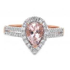 9ct Rose Gold Pear Shape Morganite Diamond Halo Ring TDW 0.25ct image