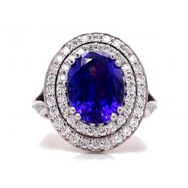 18ct Two Tone Tanzanite Diamond Oval Cluster Ring TDW 1.08ct image