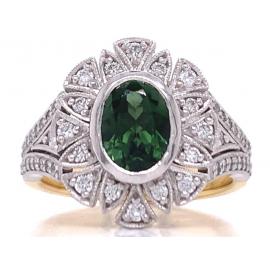 18ct Green Tourmaline Diamond Cluster Ring TDW 0.50ct image