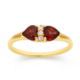 9ct Garnet Diamond Hearts Ring image