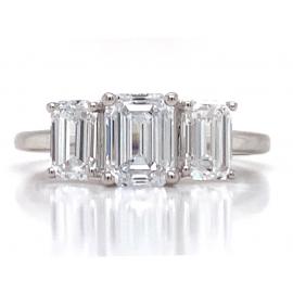 18ct White Gold Lab Grown Diamond Three Emerald Cut Ring TDW 2.00ct image