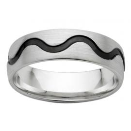 9ct White Gold 6mm Black Wave Line Wedder image