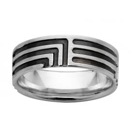 9ct White Gold 7mm Black Patterned Wedder image