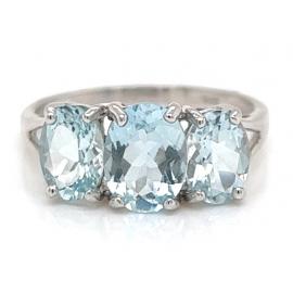 9ct White Gold 3 Aquamarine Dress Ring image