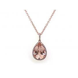 9ct Rose Gold Morganite Diamond Pear Shaped Pendant image