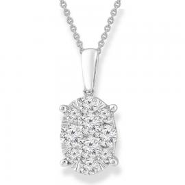 9ct White Gold Diamond Oval Cluster Pendant image