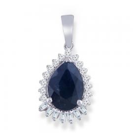 9ct White Gold Pear Sapphire Diamond Pendant TDW 0.10ct image