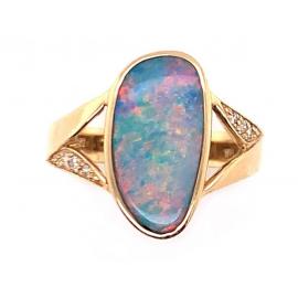 14ct Black Opal Doublet Diamond Ring image