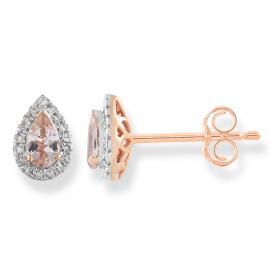 9ct Rose Morganite Diamond Pear Shape Earrings TDW 0.10ct image