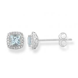 9ct White Gold Aquamarine Diamond Earrings image