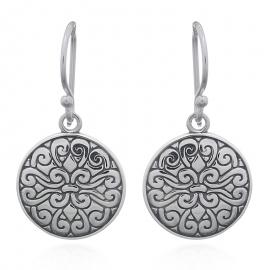 Sterling Silver Fleur de Lis Disc Drop Earrings image