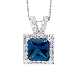 Ellani Stg CZ London Blue Square Pendant image