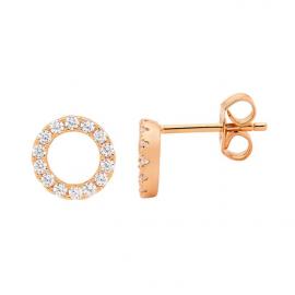 Ellani Stg Rose Gold Plated CZ Circle Stud Earrings image