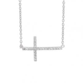 Ellani Stg CZ Side Cross Necklace image