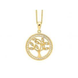 Ellani Stg Gold Plated CZ Tree Of Life Pendant - Small image