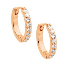 Ellani Stg Rose Gold Plated CZ Hoop Earrings image