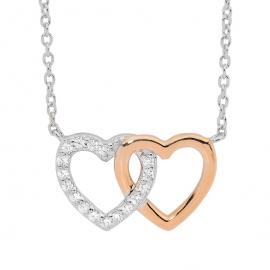 Ellani Stg CZ Two Tone Double Heart Necklace image
