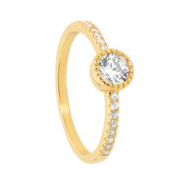 Ellani Gold Plated Stg CZ Solitaire Ring With Shoulder Stones image