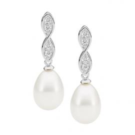 Ellani Stg CZ Fresh Water Pearl Drop Earrings image