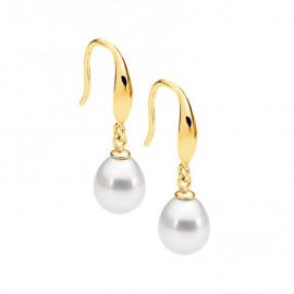 Ellani Stg Gold Plated Freshwater Pearl Drop Hook Earrings image