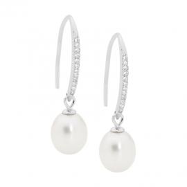 Ellani Stg CZ Fresh Water Pearl Drop Hook Earrings image