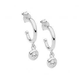 Ellani Stg CZ Half Hoop Drop Earrings image