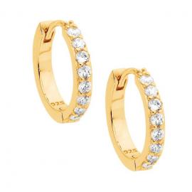 Ellani Stg Gold Plated CZ Hoop Earrings image